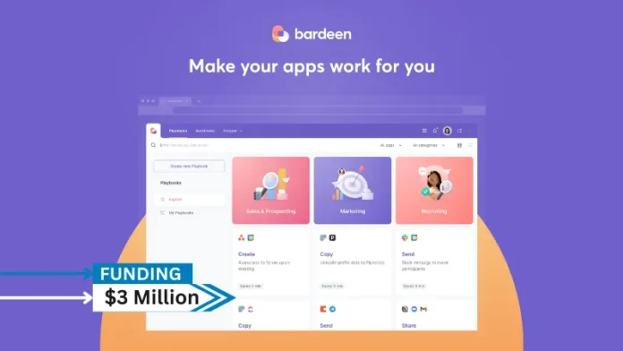 Bardeen excited to announce a $3 million strategic investment from Dropbox and Hubspot, and a brand new way to automate repetitive work with Bardeen. It's the next evolution of workflow automation built for the gen-AI age: a powerful and easily instructable agent trusted by over 300,000 users and companies like Deel, Miro, 10Web, and Kearney.